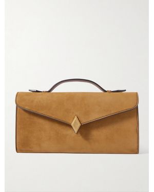 Metier Edge Embellished Suede Clutch - Brown