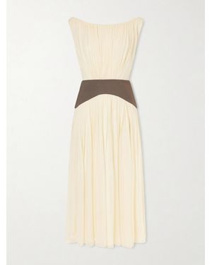Abadia Siena Off-The-Shoulder Twill-Trimmed Silk-Crepon Maxi Dress - Natural