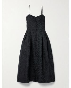 Adam Lippes Rickie Pleated Metallic Leopard-Jacquard Cotton-Blend Midi Dress - Blue