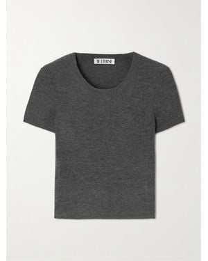 ÉTERNE Baby Tee Cropped Ribbed Cashmere T-Shirt - Black