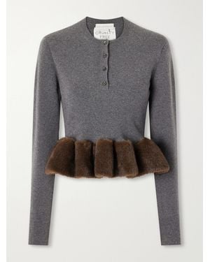 Stella McCartney Shearling-Trim Wool-Blend Cardigan - Gray