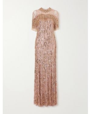 Jenny Packham Leia Cape-Detailed Sequin-Embellished Gown - Pink