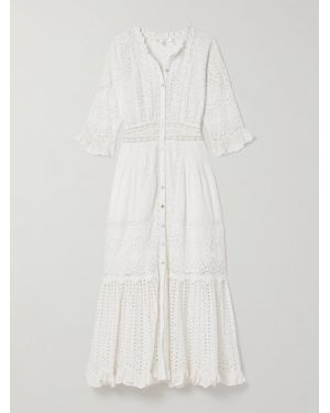 LoveShackFancy Botina Lace-Trimmed Broderie Anglaise Cotton Midi Shirt Dress - White