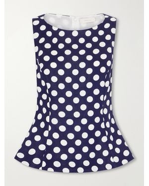 Faithfull the Brand Ana Peplum Polka-Dot Linen Top - Blue