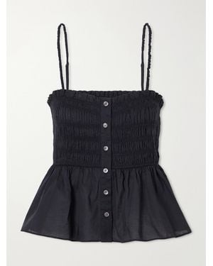 Veronica Beard Tullia Shirred Tiered Cotton-Poplin Top - Blue