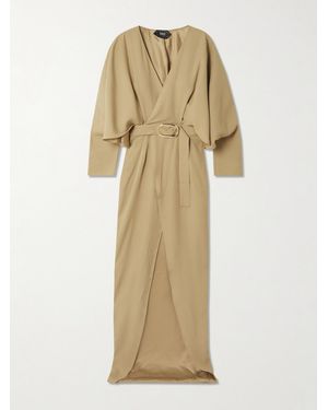 Taller Marmo Dunaway Belted Tie-Detailed Satin-Trimmed Cady Maxi Dress - Natural