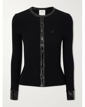 Courreges Logo-Embroidered Ribbed-Knit Cardigan - Black