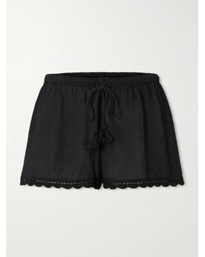 Ulla Johnson Aran Shorts Aus Baumwolle Mit Häkelbesätzen Und Troddeln - Schwarz