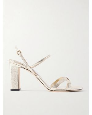 Jimmy Choo Elsy 85 Metallic Leather Sandals - Natural