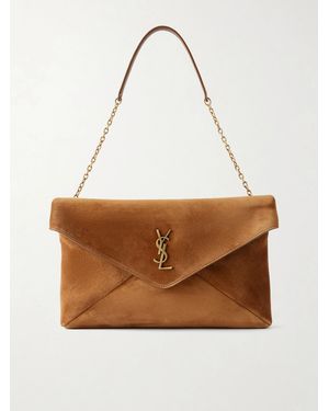 Saint Laurent Cassandre Suede Shoulder Bag - White