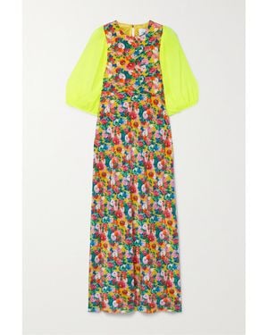 Les Rêveries Floral-Print Silk Crepe De Chine And Georgette Midi Dress - Orange