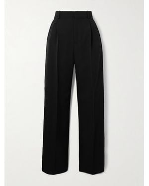 Saint Laurent Pleated Grain De Poudre Wool Straight-Leg Pants - Black