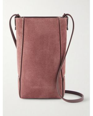 Brunello Cucinelli Embellished Leather-Trimmed Suede Pouch - Pink