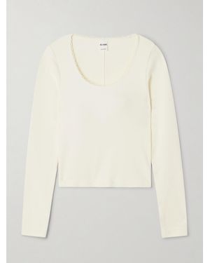 RE/DONE Cropped Scalloped Stretch-Cotton Jersey Top - White