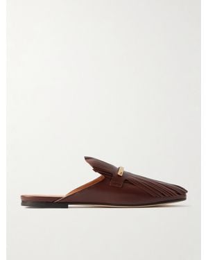 Tod's Embellished Fringed Leather Slippers - Brown