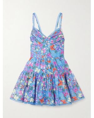 Charo Ruiz Angy Tiered Printed Cotton-Blend Mini Dress - Blue