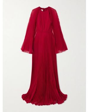 Giambattista Valli Robe Du Soir Effet Cape En Georgette De Soie Plissée - Rouge