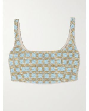 Emilia Wickstead Lucilia Cropped Checked Bouclé Top - Blue
