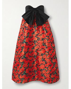 Kika Vargas Charlotta Strapless Bow-Detailed Floral-Print Taffeta Midi Dress - Red