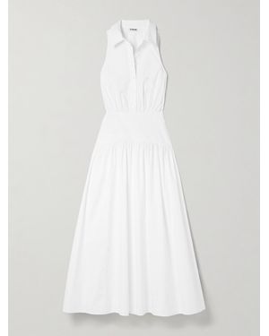 STAUD Romy Gathered Cotton-Blend Poplin Maxi Dress - White