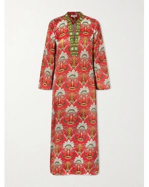Emporio Sirenuse Jenna Printed Silk Midi Dress - Red