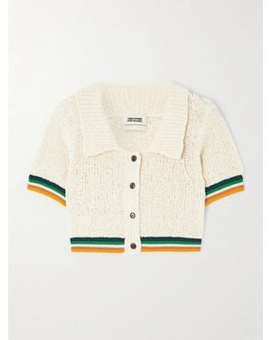 Christopher John Rogers Cropped Striped Cotton-Blend Bouclé Shirt - White