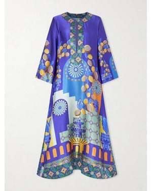 Christiano Marchelli Teresa Printed Silk-Blend Satin Kaftan - Bleu