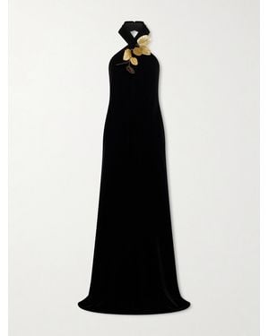 Oscar de la Renta Embellished Velvet Halterneck Gown - Black