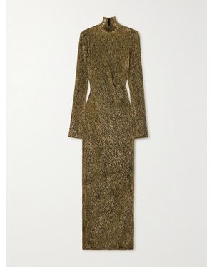 Petar Petrov Treasure Metallic Plissé-Chiffon Maxi Dress - Green