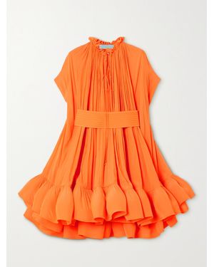 Lanvin Cape-Effect Belted Charmeuse Mini Dress - Orange