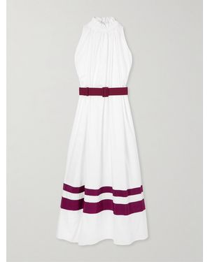 Marta Ferri Camogli Grosgrain-Trimmed Belted Cotton-Twill Midi Dress - White