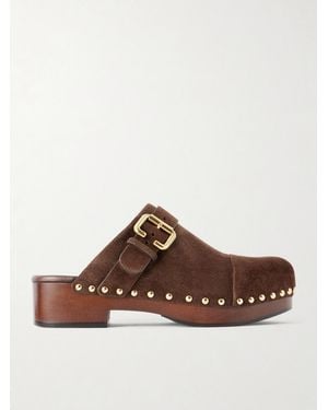 Chloé Jeannette Embellished Suede Clogs - Brown