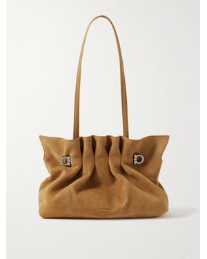Ferragamo Kleine Schultertasche Aus Veloursleder Mit Verzierungen Und Raffungen - Weiß