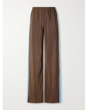 La Ligne Colby Striped Recycled Crinkled-Shell Wide-Leg Trousers - Brown