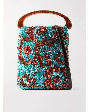 Dries Van Noten Sequined Satin Shoulder Bag - Blue