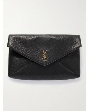 Saint Laurent Cassandre Large Textured-Leather Clutch - Black