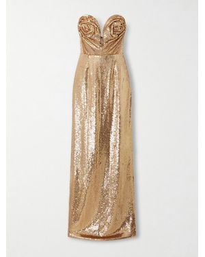 Carolina Herrera Trägerlose Robe Aus Mesh Mit Pailletten - Natur