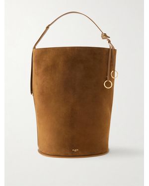 Alaïa Hip Large Leather-Trimmed Suede Bucket Bag - Brown