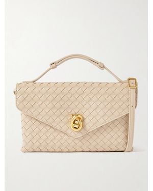 Bottega Veneta Knot Lock Medium Intrecciato Leather Shoulder Bag - Natural