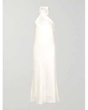 Galvan London Pandora Satin Halterneck Midi Dress - White