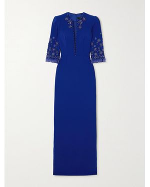 Jenny Packham Sandrine Embellished Cutout Cady Gown - Blue
