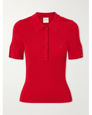Courreges Logo-Embroidered Ribbed-Knit Polo T-Shirt