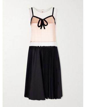 Marni Velvet-Trimmed Pleated Satin Midi Dress - White
