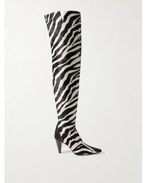 KHAITE Harvey Suede And Zebra-Print Calf Hair Over-The-Knee Boots - White