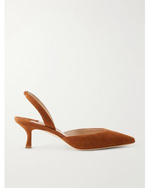 Manolo Blahnik Carolyne 50 Suede Slingback Pumps - Brown