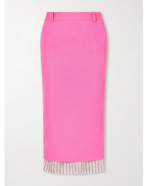 The Attico Layered Striped Wool-Twill Midi Skirt - Pink