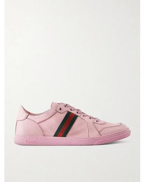 Gucci Distressed Webbing-Trimmed Leather Trainers - Pink