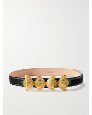 Sonia Petroff Retro Flower Embellished Patent-Leather Belt - Natural