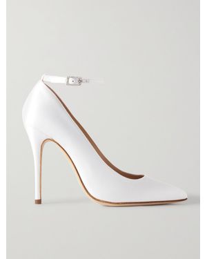Alessandra Rich Crystal-Embellished Silk-Satin Court Shoes - White