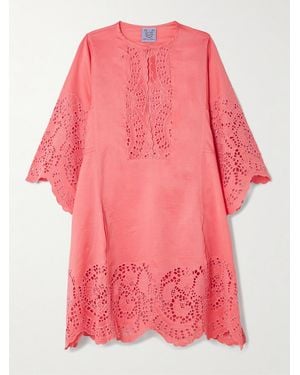 Thierry Colson Rachel Broderie Anglaise Cotton And Silk-Blend Kaftan - Pink